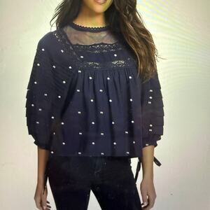 Ella Moss Lyra Pintucked Woven Top/Blouse Size L